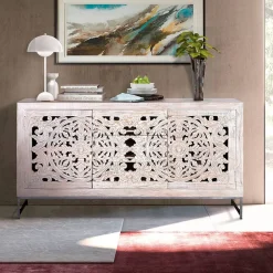 Wohnen Vintage Sideboard in Mangoholz White Wash - Fudorus