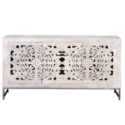 Wohnen Vintage Sideboard in Mangoholz White Wash - Fudorus
