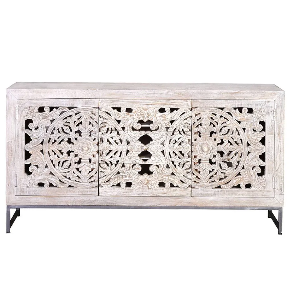 Wohnen Vintage Sideboard in Mangoholz White Wash - Fudorus