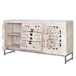 Wohnen Vintage Sideboard in Mangoholz White Wash - Fudorus