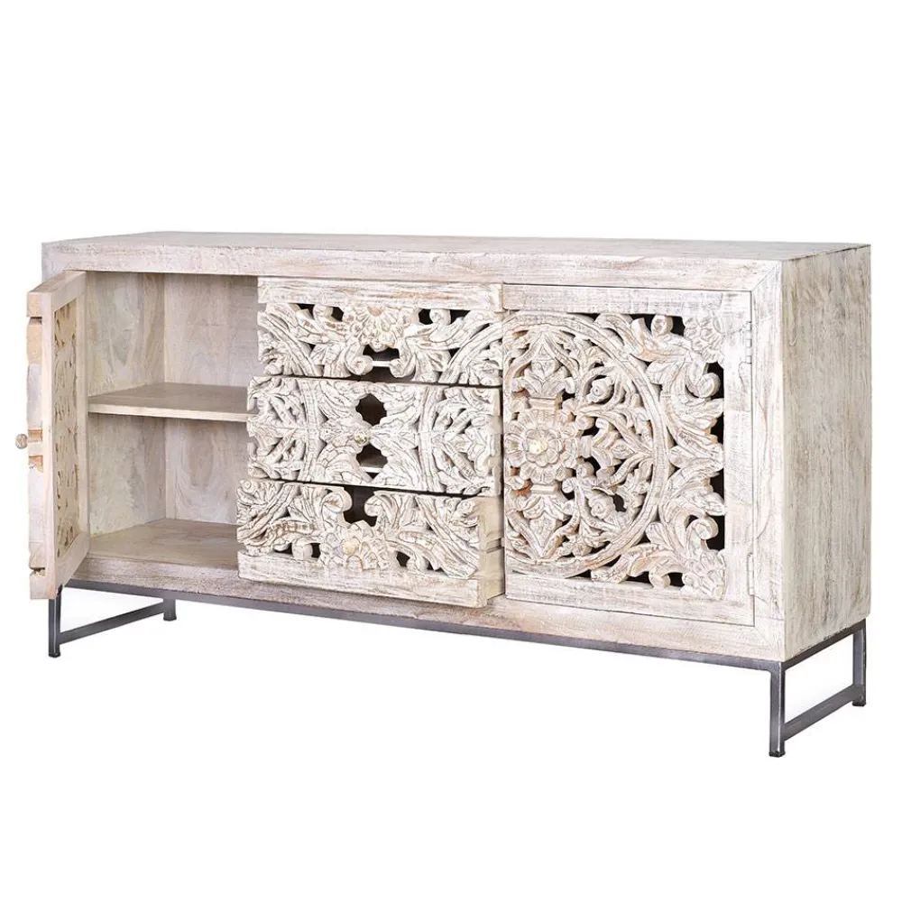Wohnen Vintage Sideboard in Mangoholz White Wash - Fudorus