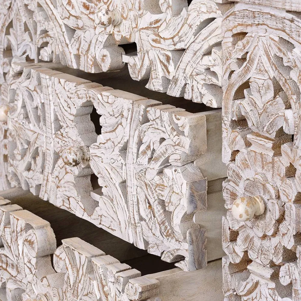 Wohnen Vintage Sideboard in Mangoholz White Wash - Fudorus