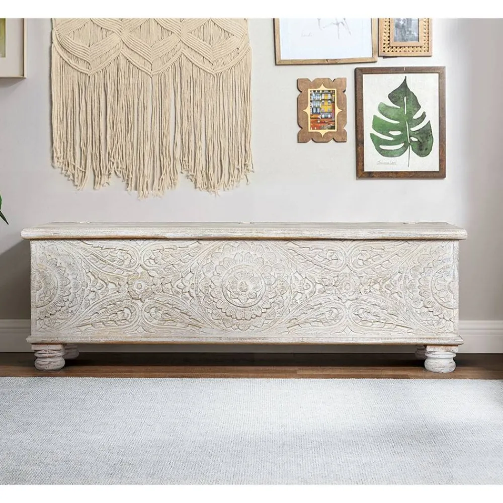 Wohnen Vintage Truhe mit Ornament Schnitzereien - Natali