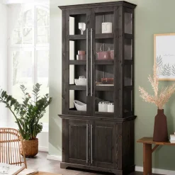 Wohnen Esszimmer-Vitrinen*Vitrine aus dunkel lackiertem Kiefernholz - Syvila