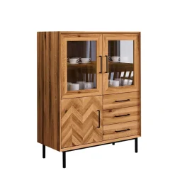 Wohnen Vitrine Highboard mit 3 Türen & Schubladen - Kerfa