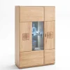 Wohnen Massivholzmöbel|Sideboards & Kommoden*Vitrine Highboard optional mit LED Pontros Eiche Bianco teilmassiv