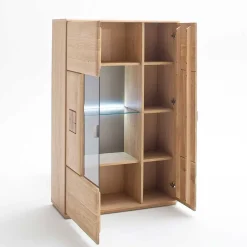 Wohnen Massivholzmöbel|Sideboards & Kommoden*Vitrine Highboard optional mit LED Pontros Eiche Bianco teilmassiv