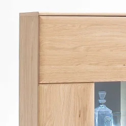 Wohnen Massivholzmöbel|Sideboards & Kommoden*Vitrine Highboard optional mit LED Pontros Eiche Bianco teilmassiv
