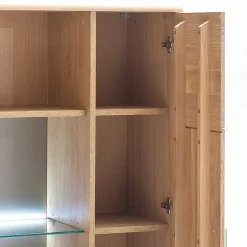 Wohnen Massivholzmöbel|Sideboards & Kommoden*Vitrine Highboard optional mit LED Pontros Eiche Bianco teilmassiv