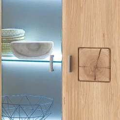 Wohnen Massivholzmöbel|Sideboards & Kommoden*Vitrine Highboard optional mit LED Pontros Eiche Bianco teilmassiv