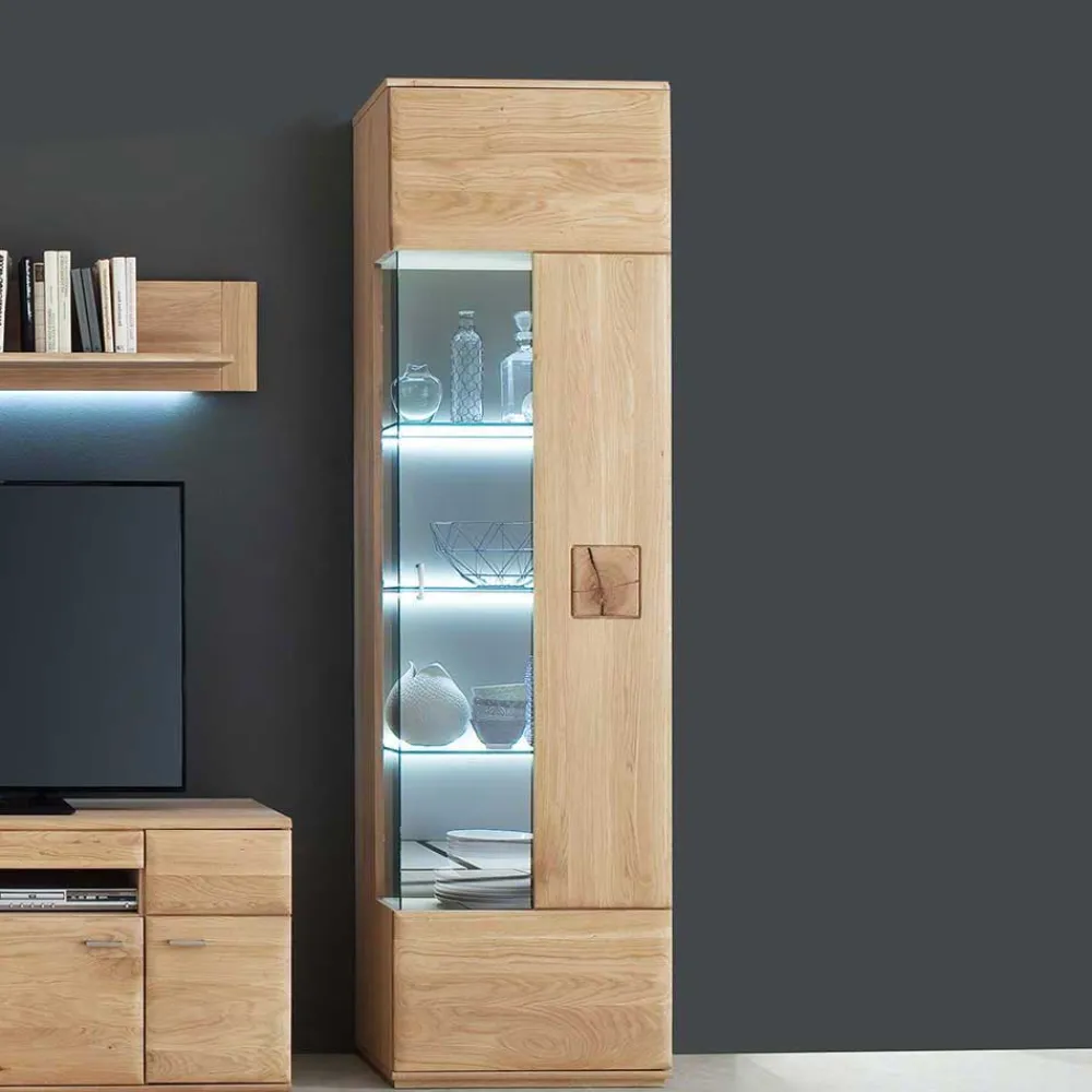 Wohnen Vitrine in 60cm Breite Pontros Eiche Bianco teilmassiv