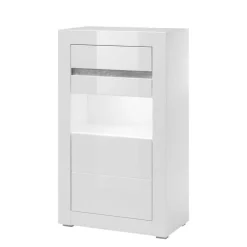 Wohnen Glasmöbel|Wohnzimmerschränke*Vitrine in Hochglanz Weiß Mextra mit Beton Dekor Absetzung