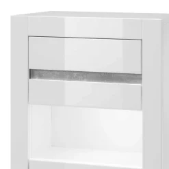 Wohnen Glasmöbel|Wohnzimmerschränke*Vitrine in Hochglanz Weiß Mextra mit Beton Dekor Absetzung