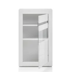 Wohnen Glasmöbel|Wohnzimmerschränke*Vitrine in Hochglanz Weiß Mextra mit Beton Dekor Absetzung