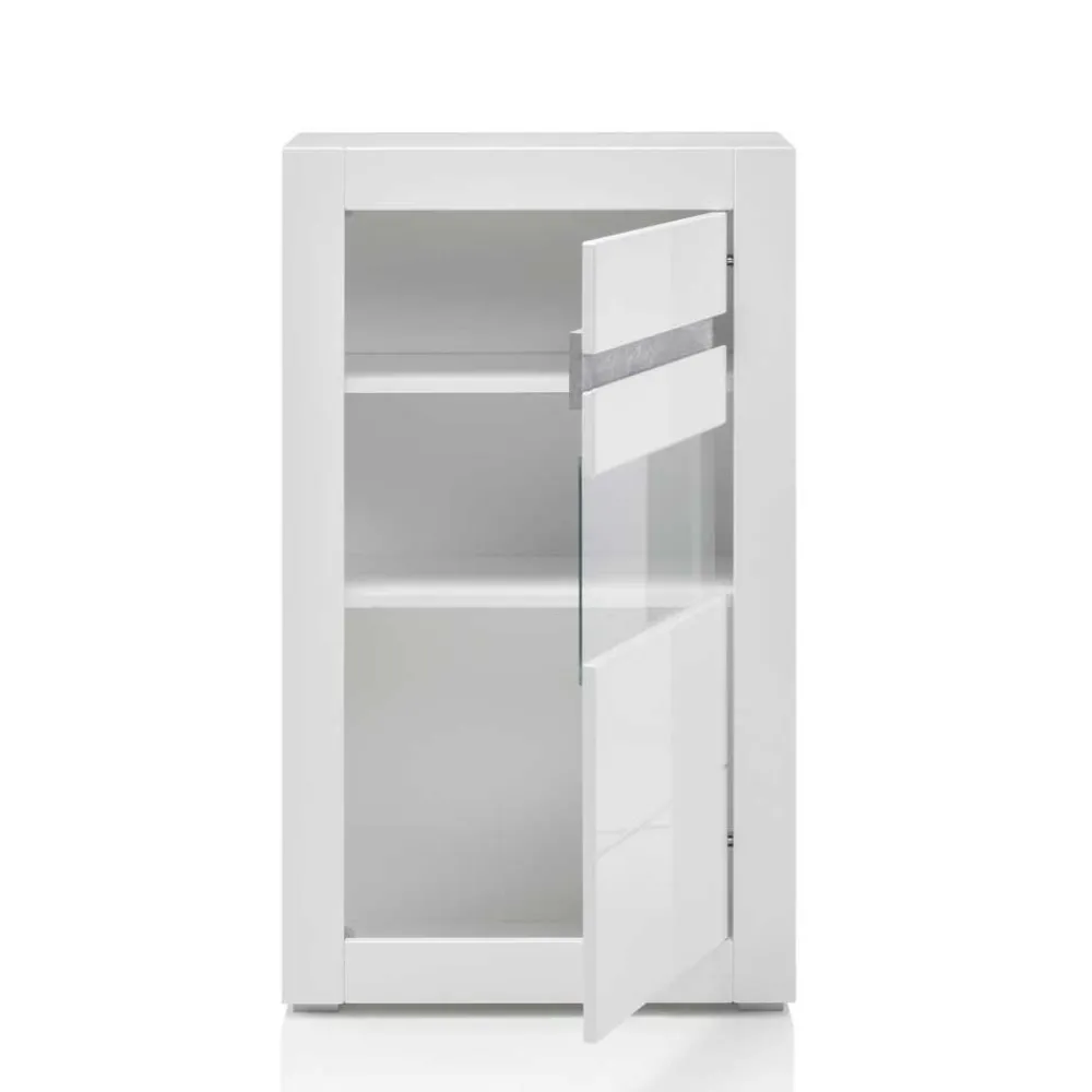 Wohnen Glasmöbel|Wohnzimmerschränke*Vitrine in Hochglanz Weiß Mextra mit Beton Dekor Absetzung