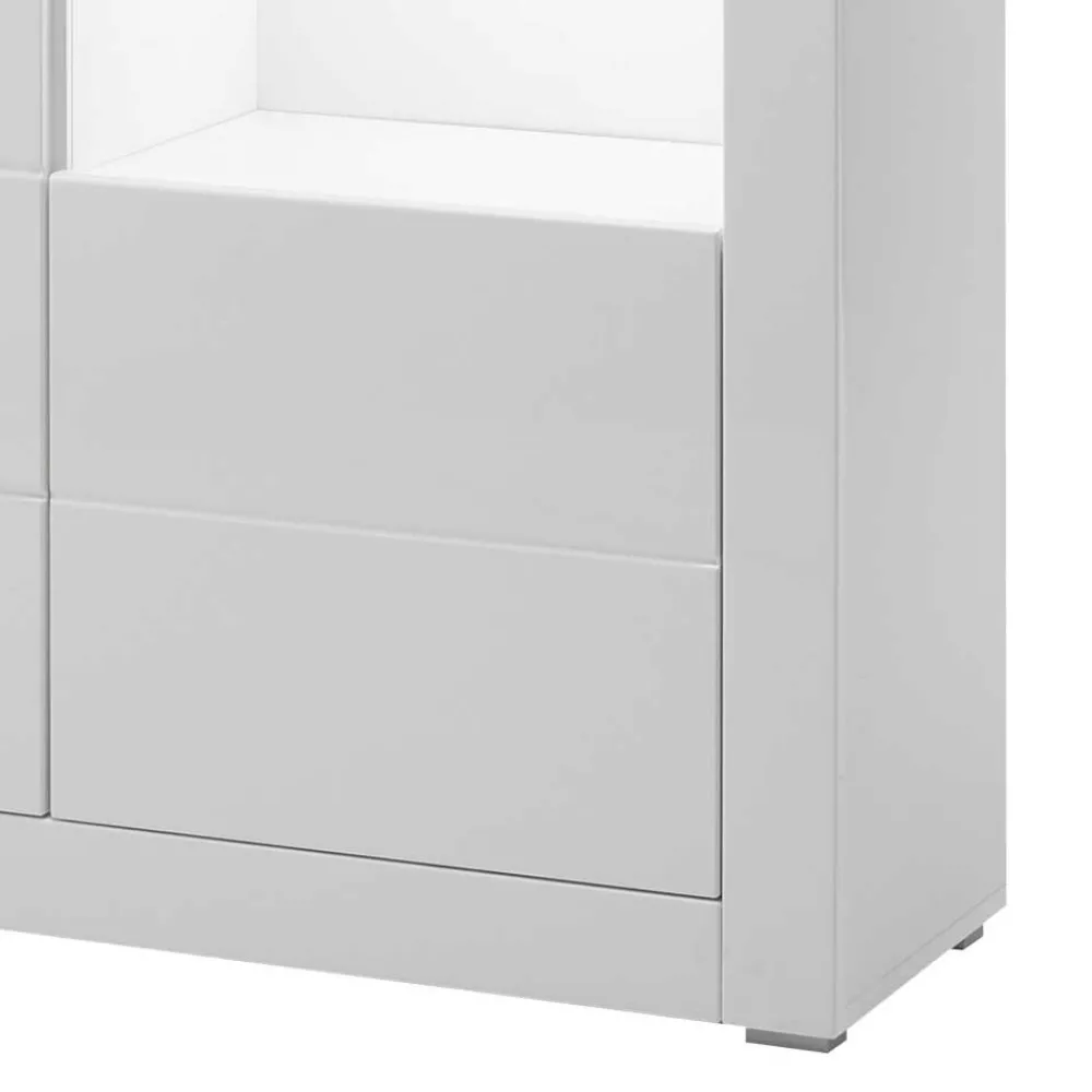 Wohnen Vitrinen|Wohnzimmer-Vitrinen*Vitrine in Weiß hochglänzend Mextra mit Absetzung Beton Optik