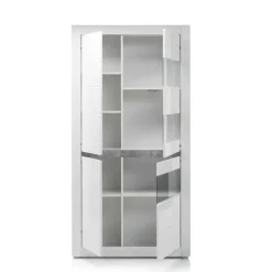 Wohnen Vitrinen|Wohnzimmer-Vitrinen*Vitrine in Weiß hochglänzend Mextra mit Absetzung Beton Optik