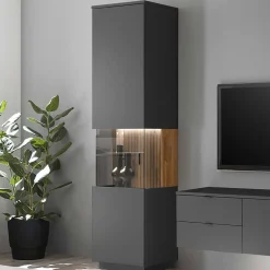 Wohnen Vitrinenschrank in Anthrazit & Eiche Bianco - Cruzca