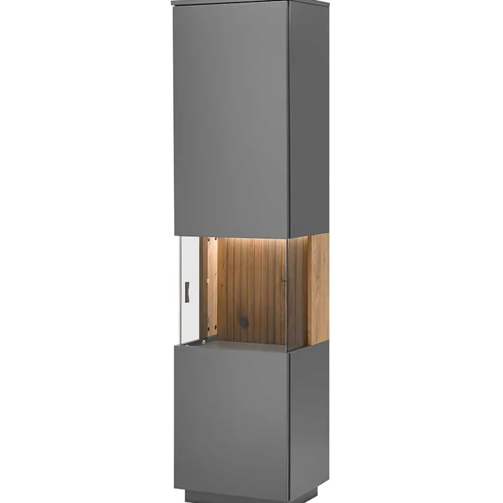 Wohnen Vitrinenschrank in Anthrazit & Eiche Bianco - Cruzca