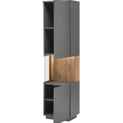 Wohnen Vitrinenschrank in Anthrazit & Eiche Bianco - Cruzca