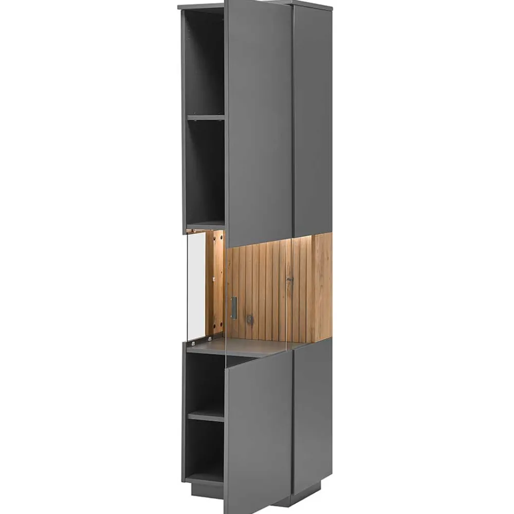 Wohnen Vitrinenschrank in Anthrazit & Eiche Bianco - Cruzca