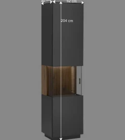 Wohnen Vitrinenschrank in Anthrazit & Eiche Bianco - Cruzca