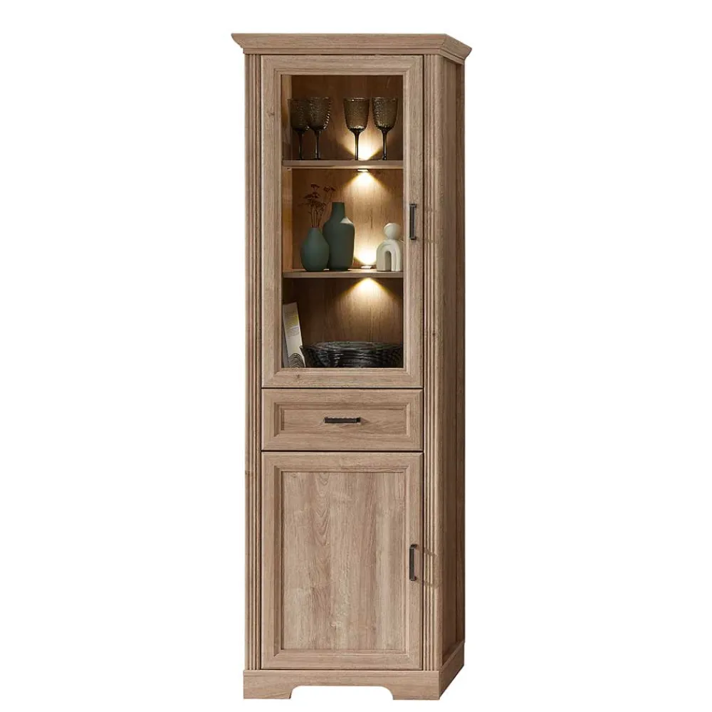 Wohnen Vitrinen|Wohnzimmer-Vitrinen*Vitrinenschrank in Eiche Optik mit LED - Barack