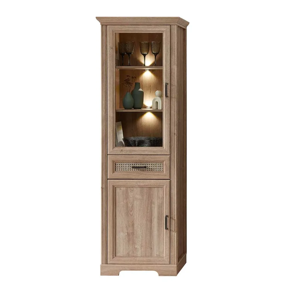 Wohnen Vitrinen|Wohnzimmer-Vitrinen*Vitrinenschrank in Eiche Optik mit LED - Barack