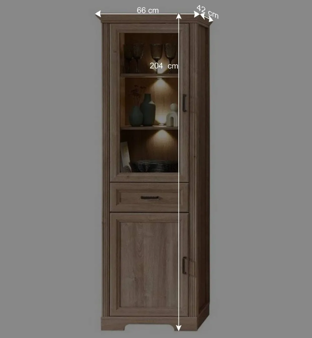 Wohnen Vitrinen|Wohnzimmer-Vitrinen*Vitrinenschrank in Eiche Optik mit LED - Barack