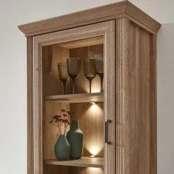 Wohnen Vitrinen|Wohnzimmer-Vitrinen*Vitrinenschrank in Eiche Optik mit LED - Barack