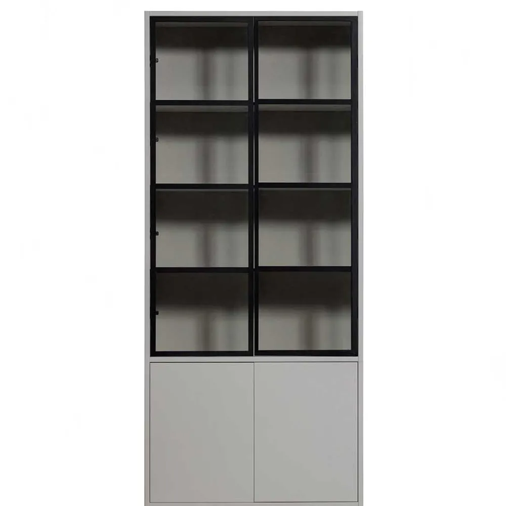 Wohnen Esszimmer-Vitrinen|Vitrinen*Vitrinenschrank in Hellgrau und Schwarz - Arno