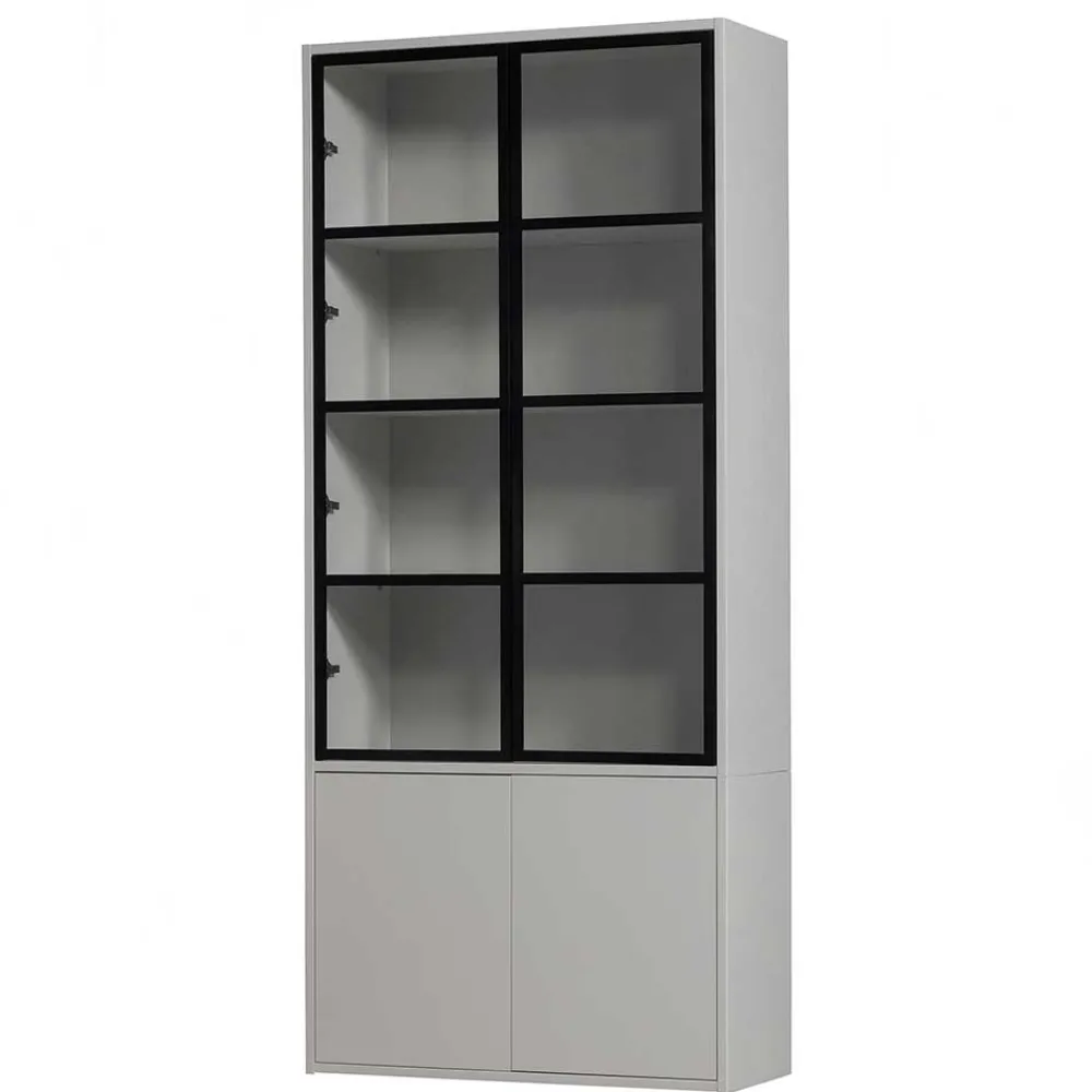 Wohnen Esszimmer-Vitrinen|Vitrinen*Vitrinenschrank in Hellgrau und Schwarz - Arno