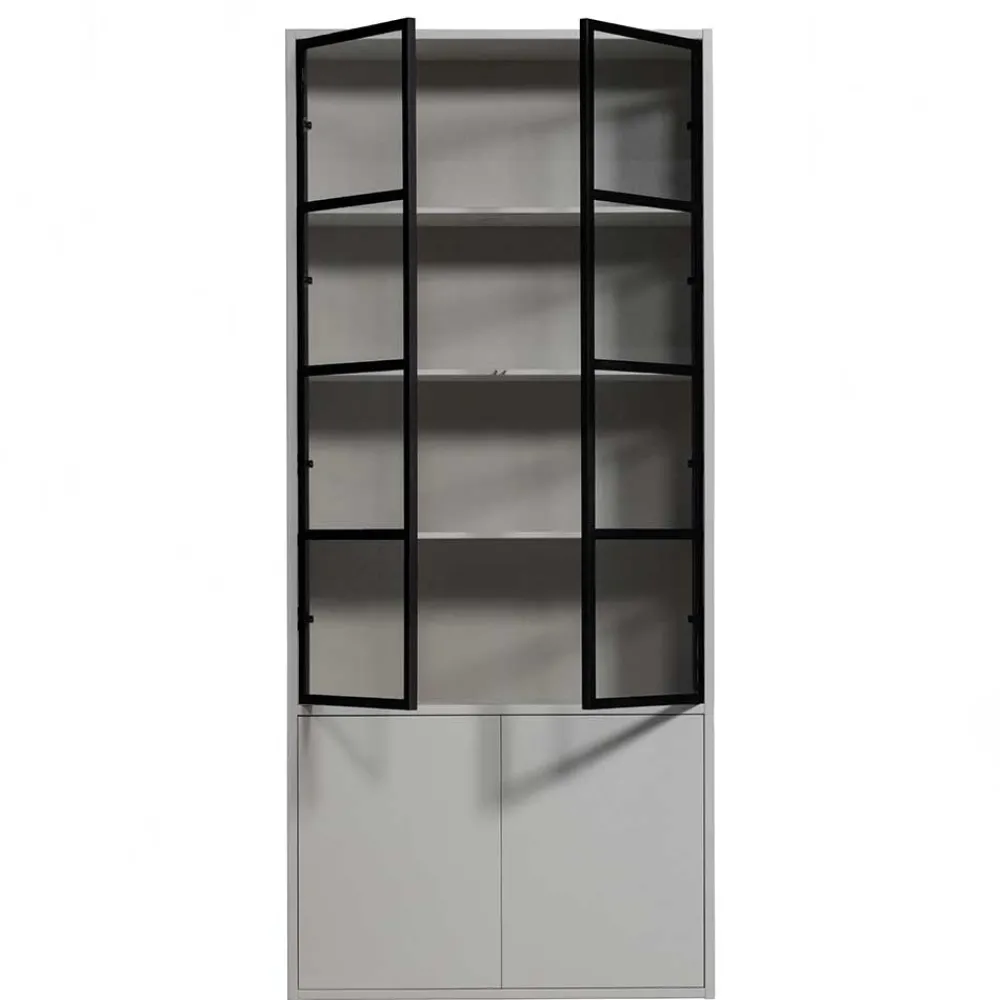 Wohnen Esszimmer-Vitrinen|Vitrinen*Vitrinenschrank in Hellgrau und Schwarz - Arno