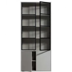 Wohnen Esszimmer-Vitrinen|Vitrinen*Vitrinenschrank in Hellgrau und Schwarz - Arno