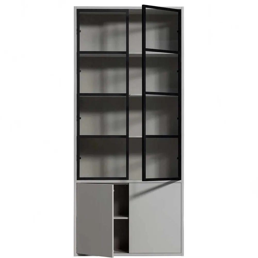 Wohnen Esszimmer-Vitrinen|Vitrinen*Vitrinenschrank in Hellgrau und Schwarz - Arno