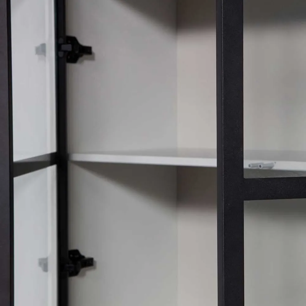 Wohnen Esszimmer-Vitrinen|Vitrinen*Vitrinenschrank in Hellgrau und Schwarz - Arno