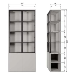 Wohnen Esszimmer-Vitrinen|Vitrinen*Vitrinenschrank in Hellgrau und Schwarz - Arno