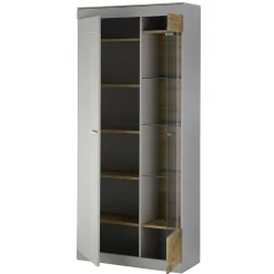 Wohnen Vitrinen|Wohnzimmer-Vitrinen*Vitrinenschrank in Hellgrau & Zinneiche NB - Lioscas