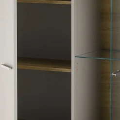 Wohnen Vitrinen|Wohnzimmer-Vitrinen*Vitrinenschrank in Hellgrau & Zinneiche NB - Lioscas