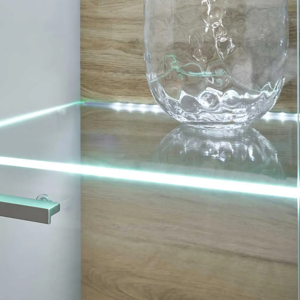 Wohnen Vitrinen|Wohnzimmer-Vitrinen*Vitrinenschrank in Hellgrau & Zinneiche NB - Lioscas