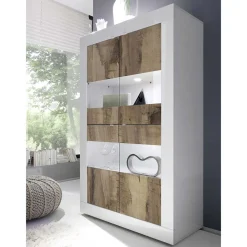 Wohnen Esszimmer-Vitrinen|Vitrinen*Vitrinenschrank in Holz verwittert & Weiß HG - Olvenion