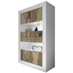 Wohnen Esszimmer-Vitrinen|Vitrinen*Vitrinenschrank in Holz verwittert & Weiß HG - Olvenion