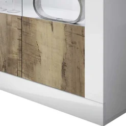 Wohnen Esszimmer-Vitrinen|Vitrinen*Vitrinenschrank in Holz verwittert & Weiß HG - Olvenion