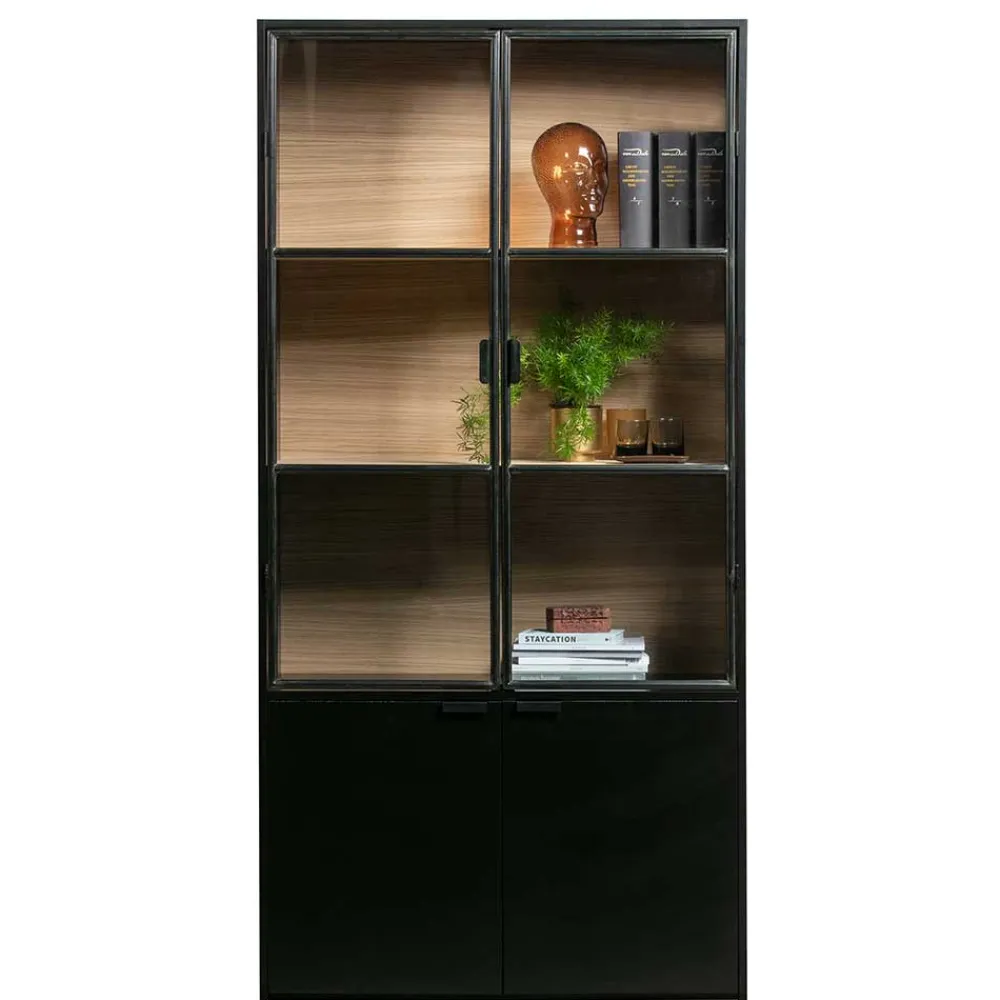 Wohnen Vitrinenschrank in Kiefer und Schwarz - Angoro