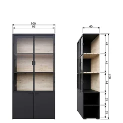 Wohnen Vitrinenschrank in Kiefer und Schwarz - Angoro
