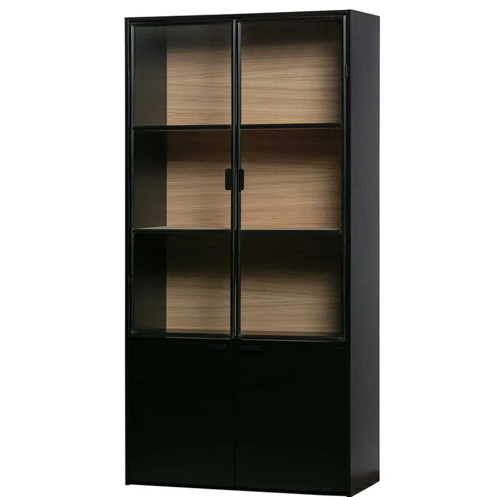 Wohnen Vitrinenschrank in Kiefer und Schwarz - Angoro