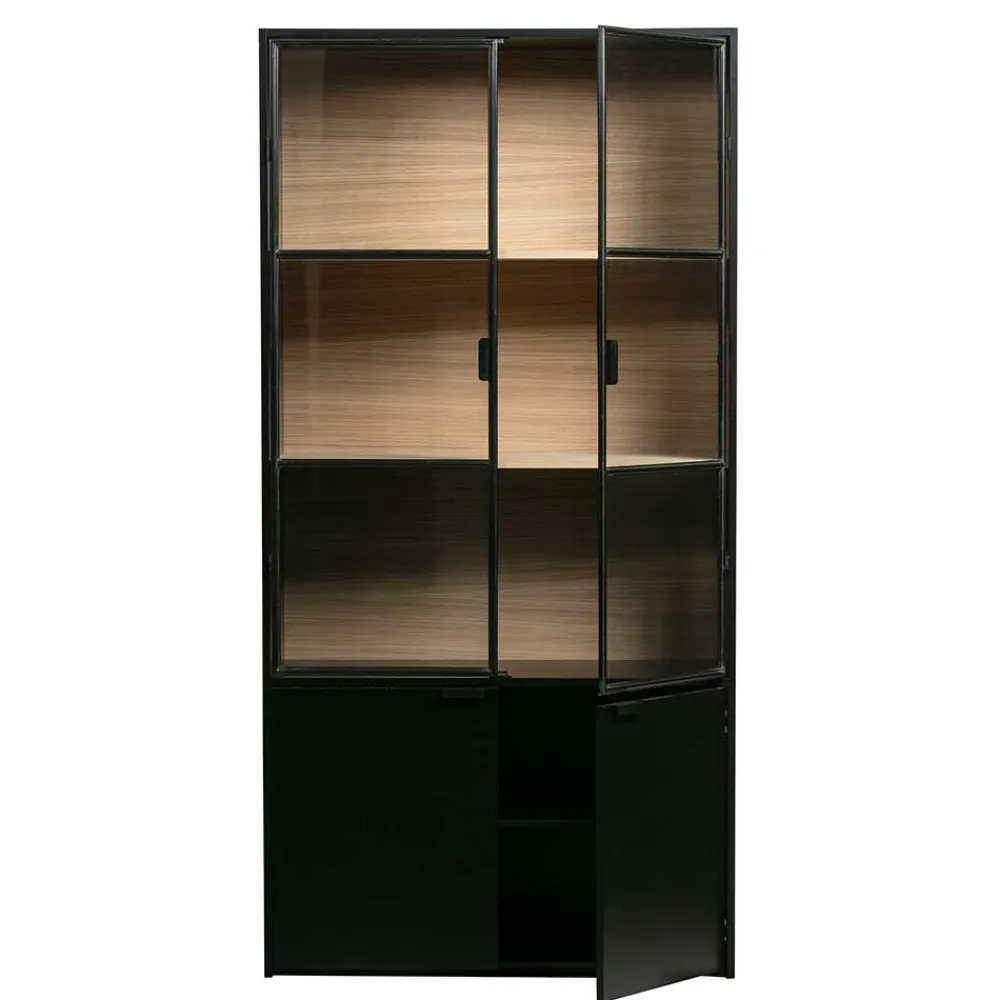 Wohnen Vitrinenschrank in Kiefer und Schwarz - Angoro