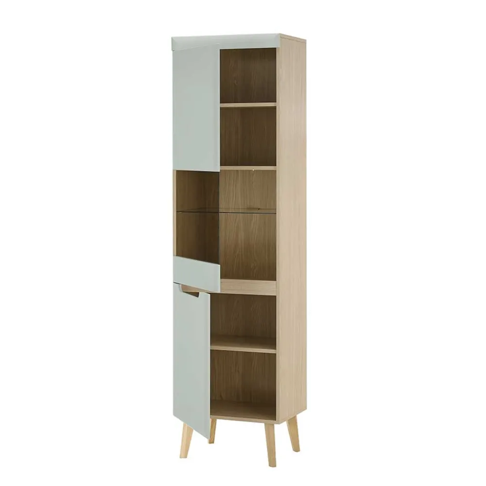 Wohnen Vitrinenschrank in Mintgrün und Eiche - Armina