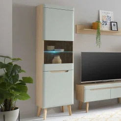 Wohnen Vitrinenschrank in Mintgrün und Eiche - Armina