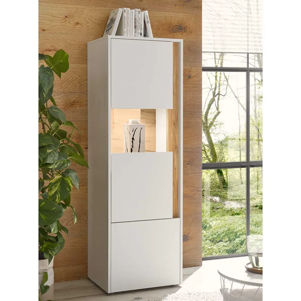 Wohnen Vitrinenschrank in Weiß & Wildeiche Dekor - Nonessia